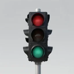 a realistic photo of traffic light that uses portals from the video game portal 2 to control traffic by sending vehicle into blue portals and out of organge portals at an intersection
