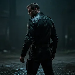0 0 7 the back of the stalwart agent, full of murderousness, turning back in the dark, 8 k