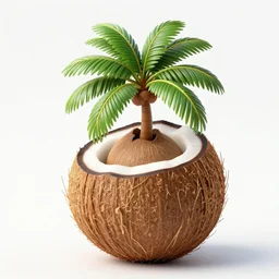 a coconut with a palm tree growing inside of it,
