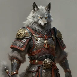 very detailed painting of an Asian Tribal Werewolf with light grey fur, wearing traditional Asian Armor, featured in artstation, concept art by Greg Rutkowski, WLOP, Dan Mumford, Christophe Vacher
