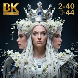 hyperrealist portrait of a symmetrical queen 2 0 4 4 space sport engineer, it is decorated with long white wires and white flowers that fall like vines and wears a huge computer crown by roberto ferri, fantasy art, photo realistic, dynamic lighting, unreal engine rendered, artstation, poster, dramatic light, very detailed faces, - 8 k, award winning
