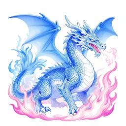 a fire breathing dragon breathing blue white and pink flames, surrounded by blue white and pink fire, highly detailed, smooth, stylized, vector line art, clean cel shaded vector art, by lois van baarle and ilya kuvshinov and ross tron