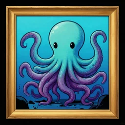 comic book panel by jamie mckelvie of in frame cute cthulhu moving it's tentacles against a blue background, digital art