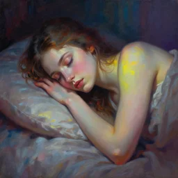 goddess of sleep. portrait. colorful atmospheric lighting. highly detailed painting by greg rutkowski.