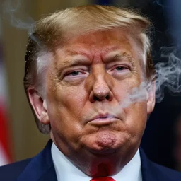 highly detailed face shot of donald trump smoking a cigarette, ap news photo