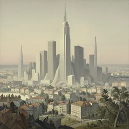 future cityscape by Joe Fenton and Ernst Haeckel, muted colors
