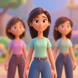 3 d woman, cgi, disney style, blurry background