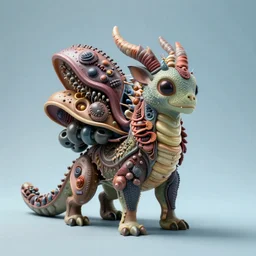 an exotic creature with outside organs made up of mixed materials, plain light blue background, dslr, fine details, soft light