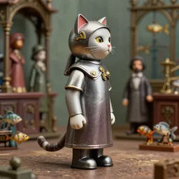 profile portrait of a tin toy greta thunberg as a soviet cat in armour, nicoletta ceccoli, mark ryden, lostfish, max fleischer, depth of field, detailed and intricate victorian environment, 8 k resolution, hyperrealistic, octane render