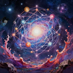 anime galaxy bender experiencing the quantum field, exploring consciousness, beautiful astrological neural network, bob ross matte painting and tim burton comic book art, realistic, trending on artstation, sharp focus, depth of field, cinematic composition, physics splashes of colors, octane render, unreal engine
