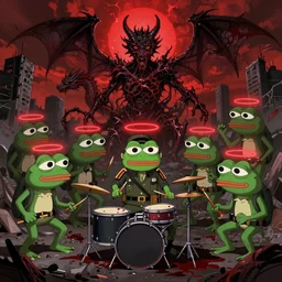 resolution 4k worlds of loss and depression made in abyss design Akihito Tsukushi design body pepe the frogs group of them a bloody conflict body horror curse of the abyss war , battlefield darkness military drummer boy pepe , desolated city the sky is filled with red halos over each of their heads dragon, pepe ivory dream like storybooks, fractals , pepe the frogs at war, art in the style of and Oleg Vdovenko and Akihito Tsukushi