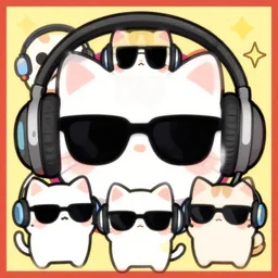 poster of chibi kittens wearing headphones and shades, stylized, anime, art by takeshi murakami