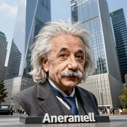 14mm Albert Einstein color portrait photo in World Trade Center complex, by Emmanuel Lubezki