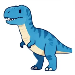 a stylized blue t - rex dinosaur with darker blue stripes in an adult cartoon rough style