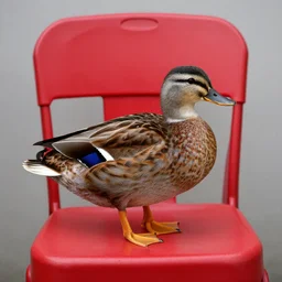 duck sitting on a red chair
