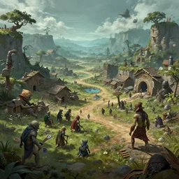 A goblin village, mining, 4k UHD, landscape, concept art