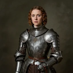 medieval portrait of millie bobby brown dressed as a knight, in the style of eugene de blaas