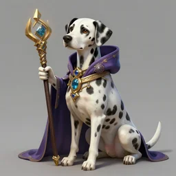 anthropomorphic dalmatian dog mage, D&D, fantasy, intricate, elegant, highly detailed, digital painting, artstation, concept art, matte, sharp focus, illustration, hearthstone