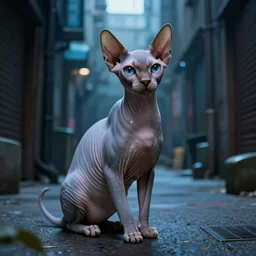 a cyborg!! sphynx cat!!, in a cyberpunk alleyway by daniel gerhartz