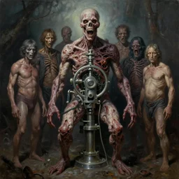 oil painting of 3 0 0 0 nightmare warted gas gangrene machine, by alberto bontempi, shigeru komatsuzaki, wayne d barlowe, alex ross, enric torres, simon bisley & boris vallejo, hyper realism, cinematical, narrative light, muted colors, epic, hyper detailed, awe inspiring, award winning horror,