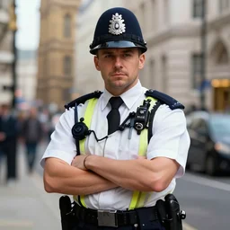 london police officer heroically posing, highly detailed, digital art, sharp focus, trending on art station