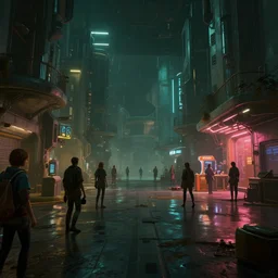 photo environement cyberpunk 2 0 7 7 space : 4, 4 k rtx hdr volume light concept studio matte painting environement digital illustration style artstation artur tarnowski, mihai muscan, marcin tomalak, marta leydy, marcin stepien, charlotte hughes, zuzanna dabrowa