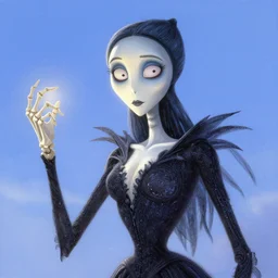 elegant mysterious gracious undead victoria everglot from the corpse bride, portrait, illustration, the land of the death, skeletal hand, rim light, top light, summer clear blue sky, perfectly shaded, soft painting, art by krenz cushart and wenjun lin