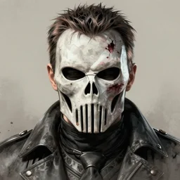 portrait of remorseful frank castle the punisher, bruised, face paint, intricate, elegant, highly detailed, centered, grungy, digital painting, artstation, concept art, smooth, sharp focus, illustration, artgerm, artstation, boris vallejo