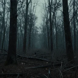 artwork by john howe of the cinematic view of a desolate, radioactive forest