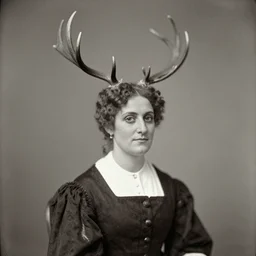 portrait of a 1 9 th century woman with antlers, 1 9 0 0 s photography