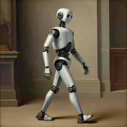 a robot  walking ,   Renaissance painting style