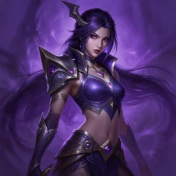 hyperrealistic drawing of kaisa from league of legends, daughter of the void, void background, purple atmosphere portrait drawing by leng jun, rembrandt, and jan van eyck