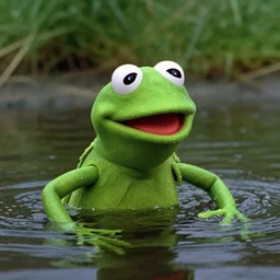 still from apocalypse now film, close up of kermit the frog coming out of river, by vittorio storaro, cinematic
