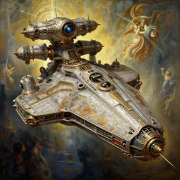 a epic painting of glorian type spaceship, warhammer 4 0 k, intricate details, divine, by aivazovsky and botticelli