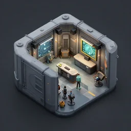 Isometric 3d high octane render of a test chamber from Portal 2 Game