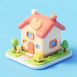 chubby cute mobile game house, 1 0 0 mm, 3 d render, isometric, diorama, blue background,