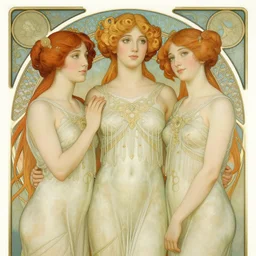 Kiernan shipka as the three graces, a beautiful art nouveau portrait by Gil Elvgren and Gerald Brom and Alberto Vargas and Bill Henson, Moonlit forest environment, centered composition, defined features, golden ratio, golden jewelry