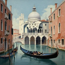 Venice in 2075, futuristic, matte painting by Giorgio de Chirico and David A. Hardy