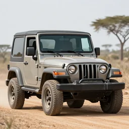 a photo of a rhinoceros driving a jeep Wrangler, detailed, 4k