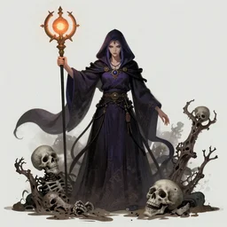 a beautiful necromancer raising the dead, illustration, character design by 冯 伟 feng wei （ c 1 2 ） artstation