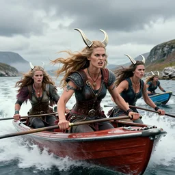 photo of beautiful angry viking women in speed boats invading scottland, by richard corben by william eggleston by annie leibovitz, fujifilm velvia 5 0. masterpiece. intricate, hyper realism, high detail, octane render, unreal engine, 8 k, by katsuhiro otomo