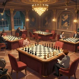 highly detailed environment concept art of a chess tournament playing hall detailed illustration animation key frame