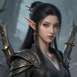 high fantasy, ancient female elf wizard, headshot portrait, wide angle view, highly detailed, qichao wang, artgerm, cushart krenz, zeronis, trending on artstation, soft light, sharp edges, illustration, character design, concept art