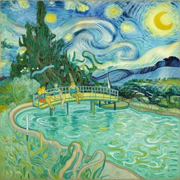 van gogh painting of a waterpark