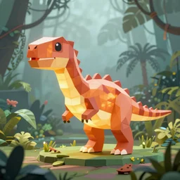 holographic low - poly glowing dinosaurs in a foggy jungle