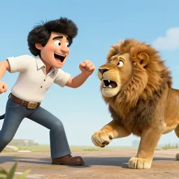 bob ross screaming chasing after lion