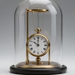 photo of a torsion pendulum clock in its glass dome. highly - detailed, sharp focus, award - winning