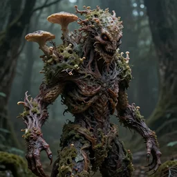a extremely disturbing horror photograph of a fantasy creature made out of nature and fungus, intricate, hyperrealism, sharp focus, cinematography, highly detailed, octane render, horror cgi 4 k, matte, photograph by professional photographer