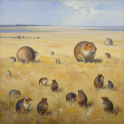 Landscape Plains Panorama Wild enormous Hamster Behemoths roaming the windswept field simon stalenhag gerald brom christopher lovell daniela uhlig allison carl hiro izawa paul chadeisson pastel painting