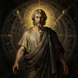occult portrait of Pythagoras, crucible of worlds, dynamic lighting, cinematic, establishing shot, extremely high detail, photo realistic, cinematic lighting, oil painting, intricate line drawings